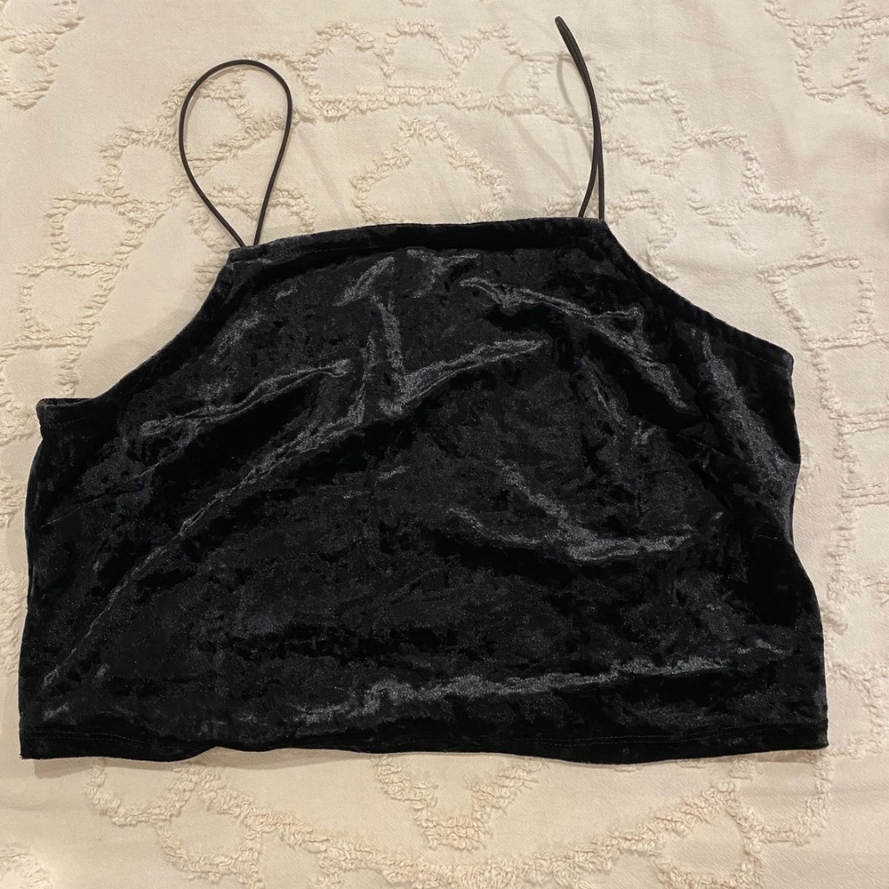 Wild Fable Crushed Velvet Sleeveless Crop Top, Black, Size L